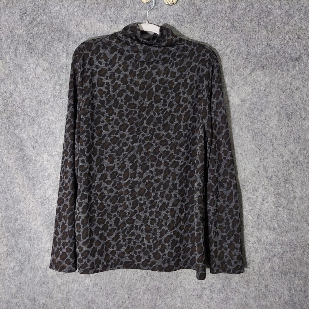 Ann Taylor Shirt XL Gray Mock Neck Stretch Knit Long Slv Minimalist Quiet Luxury